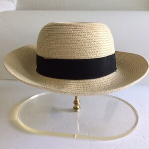 FURTALK Straw Hat 100% Paper Black Ribbon Medium Coastal Grandmother Cruise Sun